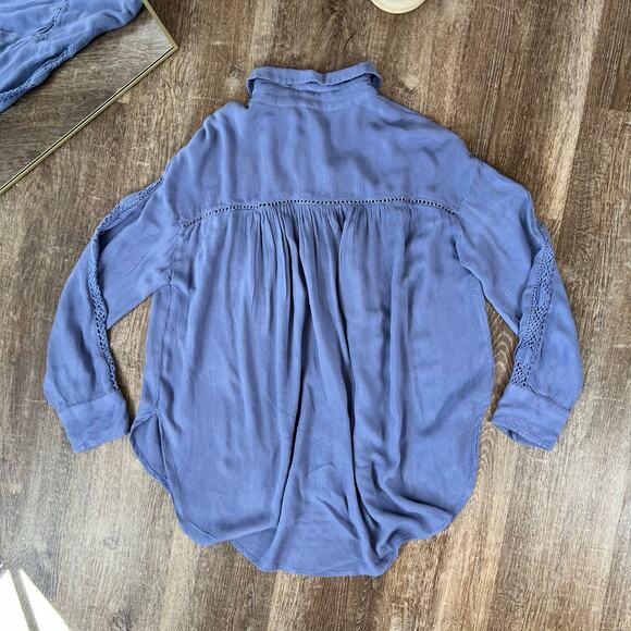 Free People Katie Bird Lace Crochet-Inset Long Sleeve Shirt - Picture 3 of 4